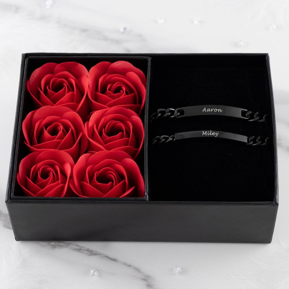 Personalized Black Couple Bracelets Set - Herzschmuck