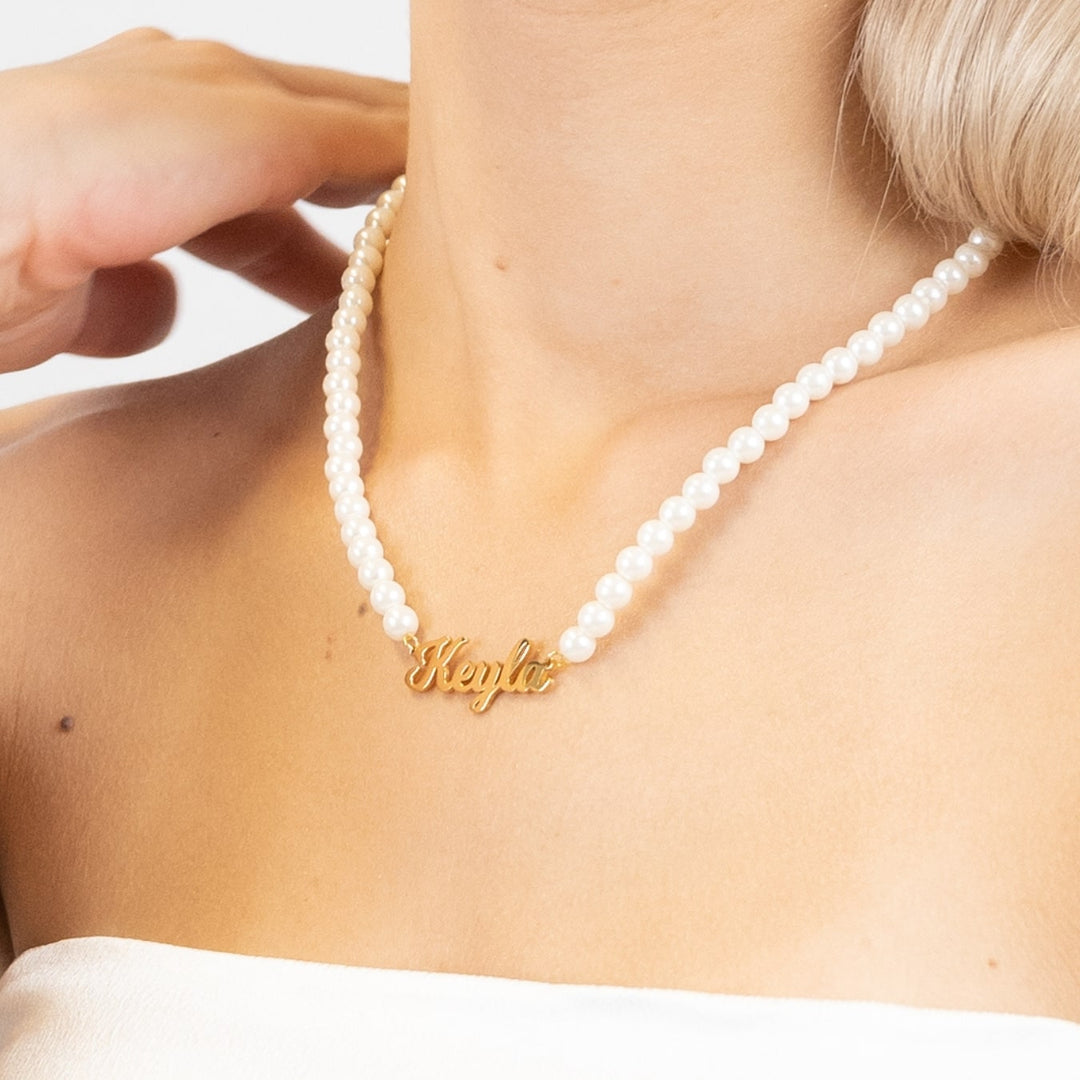 Elegant Script Pearl Name Necklace