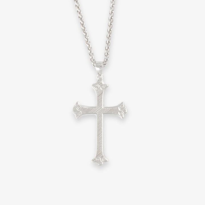 Men's Silver Cross Necklace with Heavy Pendant - 925 Sterling Silver