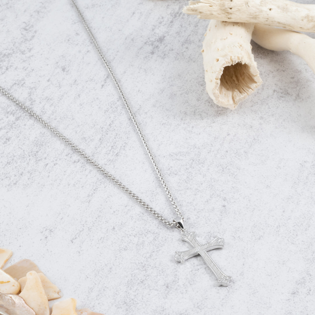 Men's Silver Cross Necklace with Heavy Pendant - 925 Sterling Silver