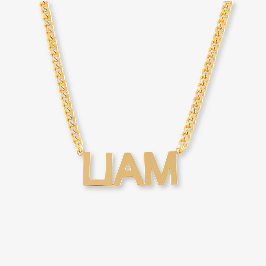 Men's Name Necklace with Block Letters and Cuban Chain in 925 Sterling Silver