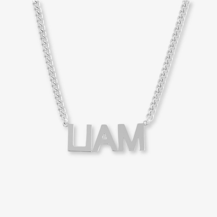 Men's Name Necklace with Block Letters and Cuban Chain in 925 Sterling Silver