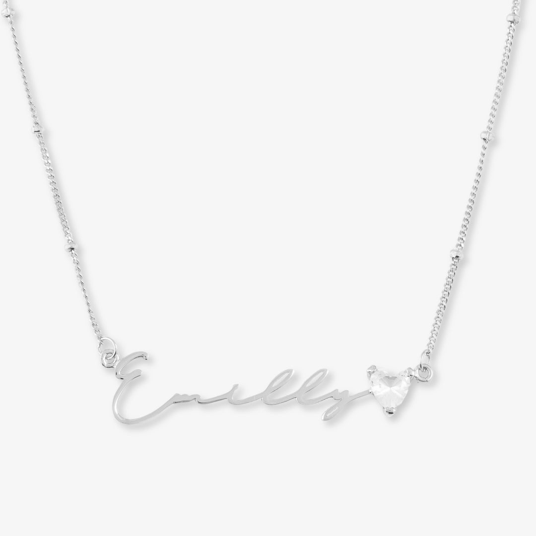 Signature Name Necklace with Birthstone in 925 Sterling Silver