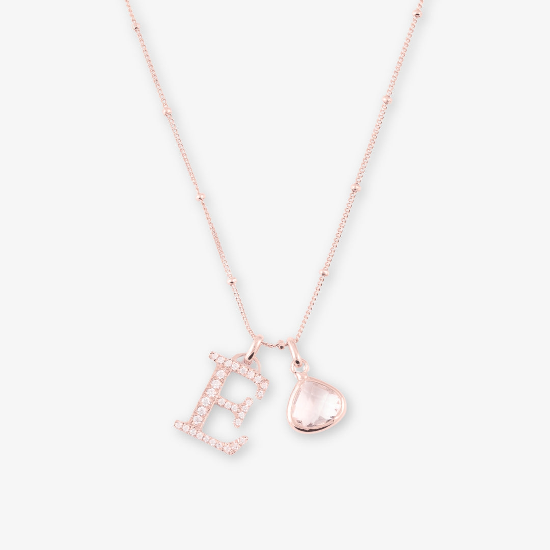 Cubic Zirconia Letter Necklace with Birthstone in 925 Sterling Silver