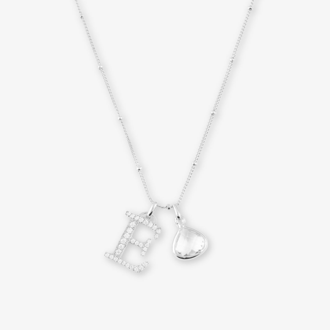 Collana con Lettera in Zirconia Cubica e Pietra di Nascita in Argento Sterling 925