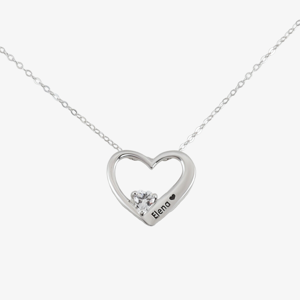 Delicate Open Heart Birthstone & Engraving Necklace - Herzschmuck