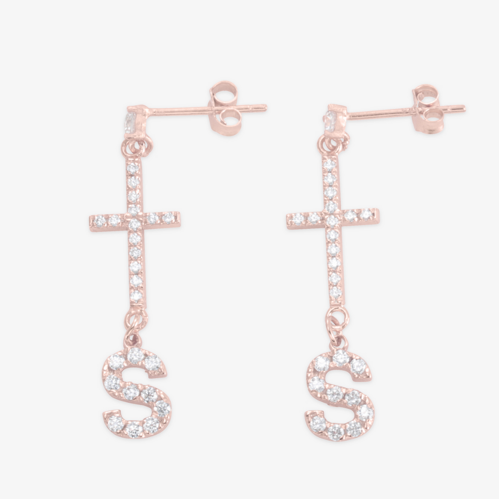 Personalized Cross & Initial Crystal Earrings - Herzschmuck