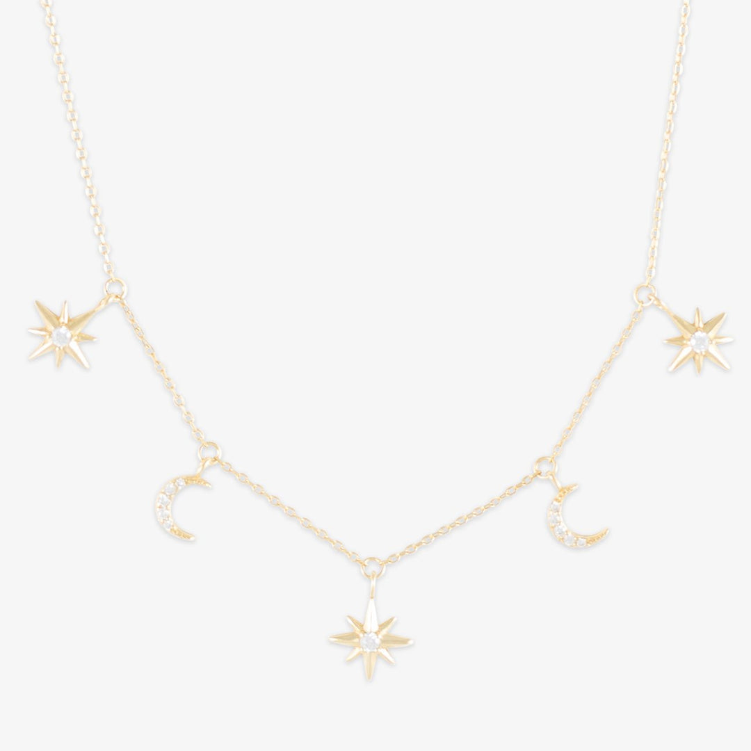 Moon & Stars Sterling Silver Necklace: Celestial Beauty - Herzschmuck