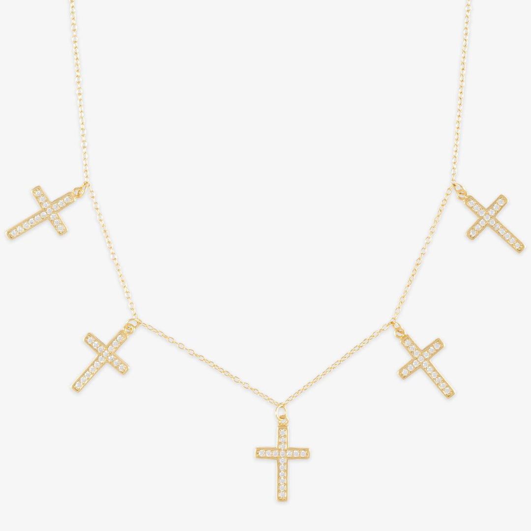 Multi-Cross Crystal Sterling Silver Necklace: Faithful Elegance - Herzschmuck