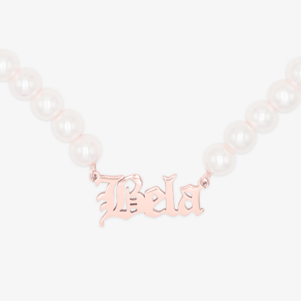 Gothic Pearl Personalized Name Necklace - Herzschmuck
