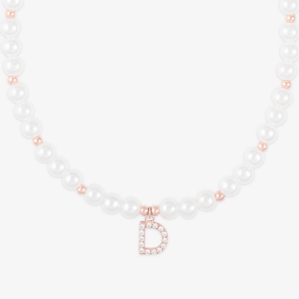 Elegant Pearl Necklace with Zirconia-Studded Initial - Herzschmuck