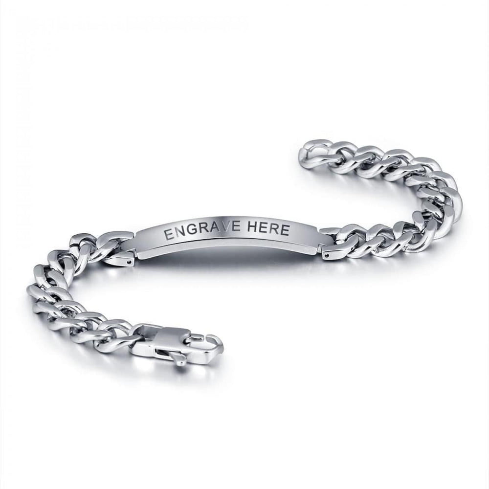 Men's Silver Titanium Steel Engravable Bracelet - Herzschmuck