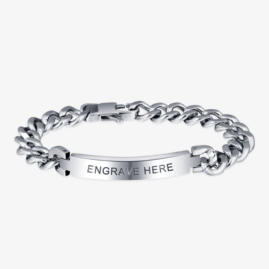 Men's Silver Titanium Steel Engravable Bracelet - Herzschmuck