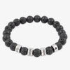 Bracelet de perles noires avec quatre anneaux en acier inoxydable à graver