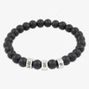 Bracelet de perles noires mates et brillantes avec trois anneaux en acier inoxydable à graver