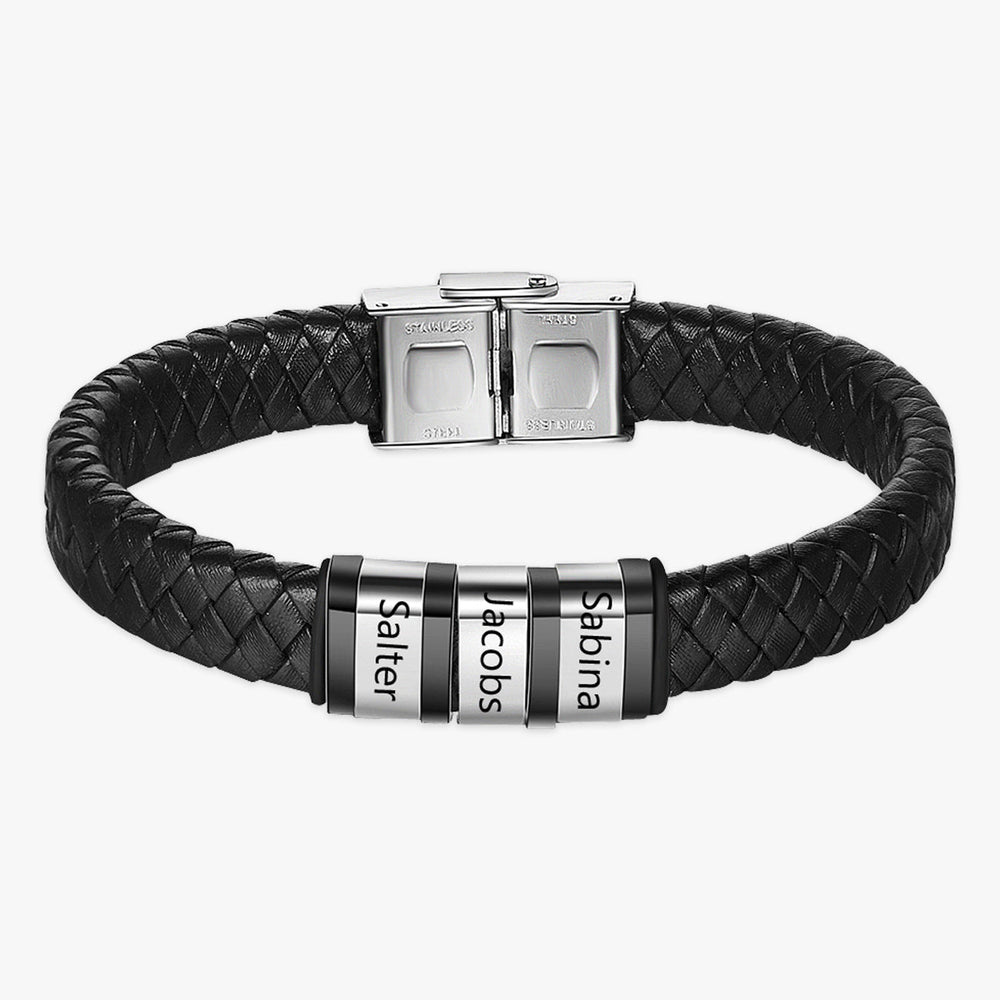 Customizable Men's Leather Bracelet with 3 Engravings - Herzschmuck