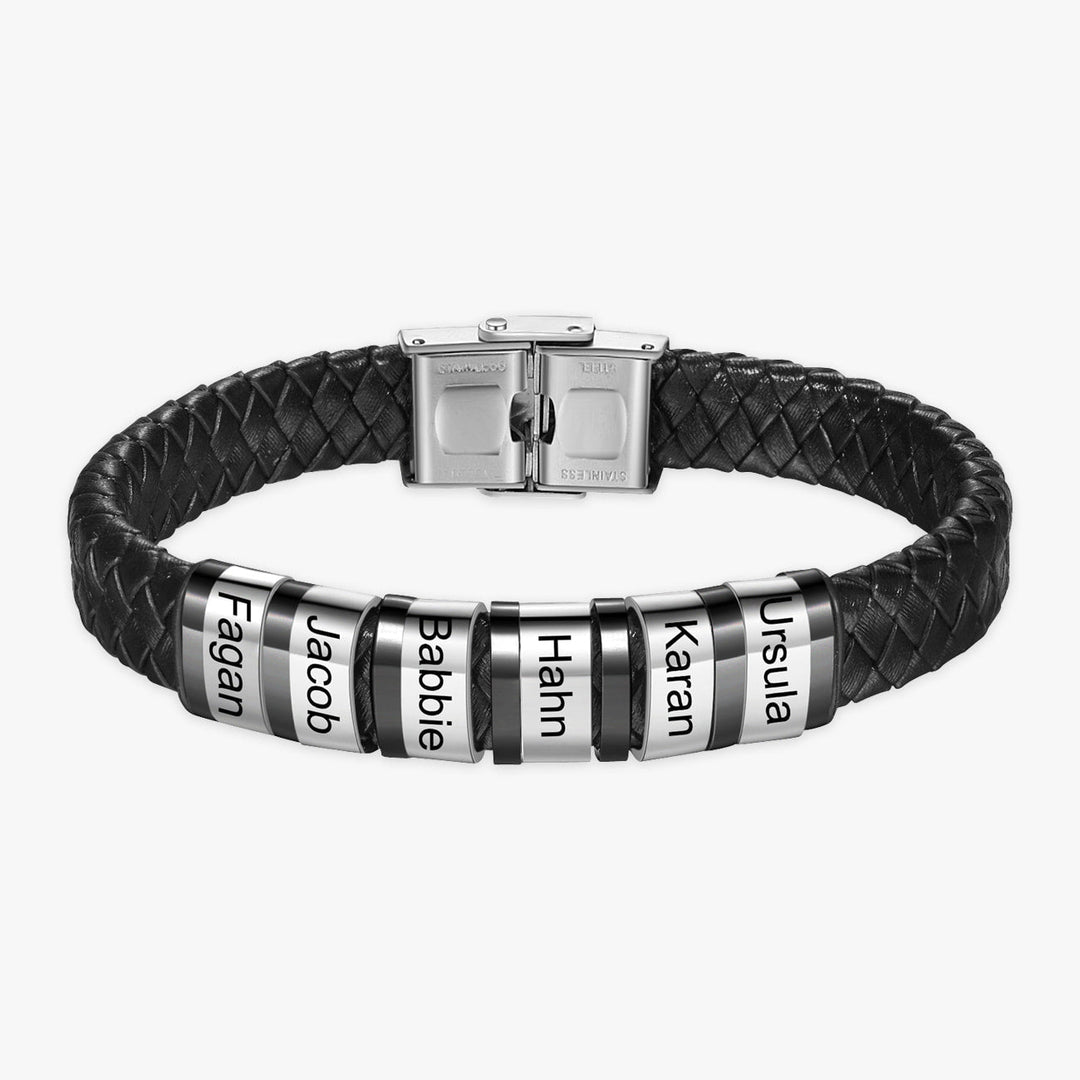 Customizable Men's Leather Bracelet with 6 Engravings - Herzschmuck