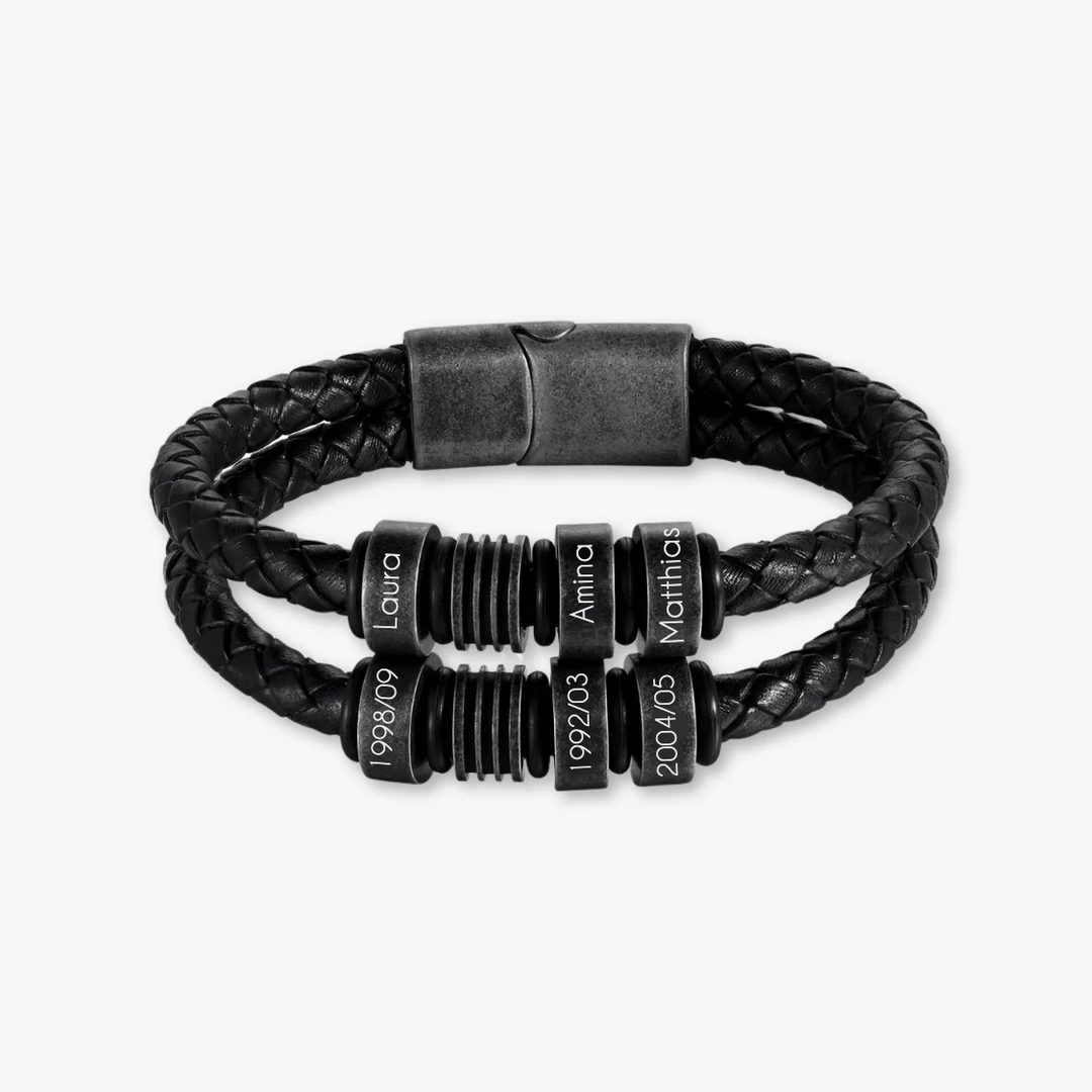 Black Braided Leather Bracelet with Six Engraving Options - Herzschmuck