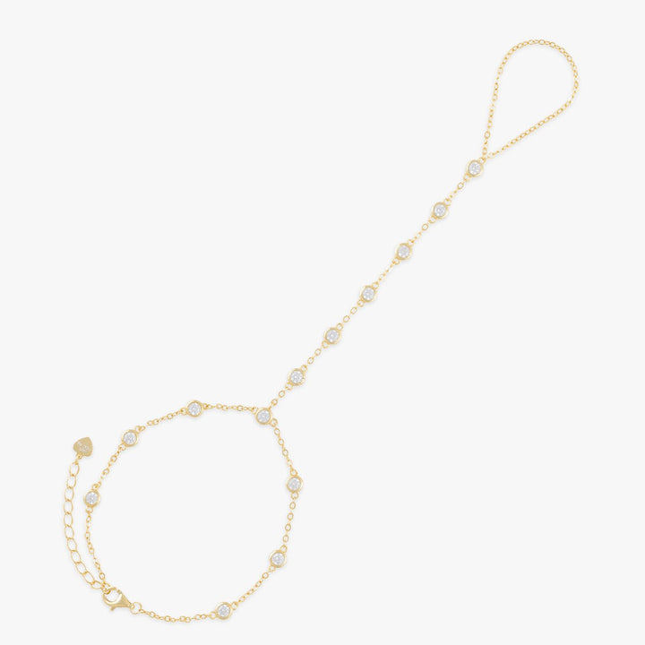 Artistic Zirconia Hand Chain in 925 Silver, Gold-Plated - Herzschmuck