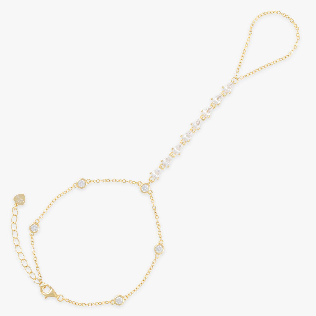 Oval Zirconia Stones 925 Silver Gold-Plated Hand Chain - Elegance at Its Finest - Herzschmuck