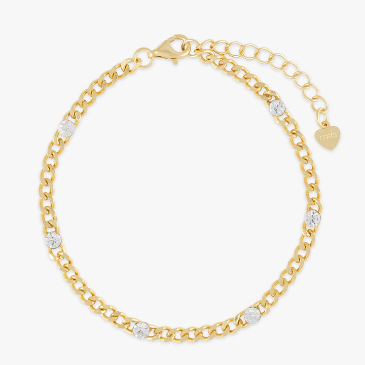 Gold Panzer Chain Bracelet with Zirconia Stones - Timeless Elegance for Your Wrist - Herzschmuck
