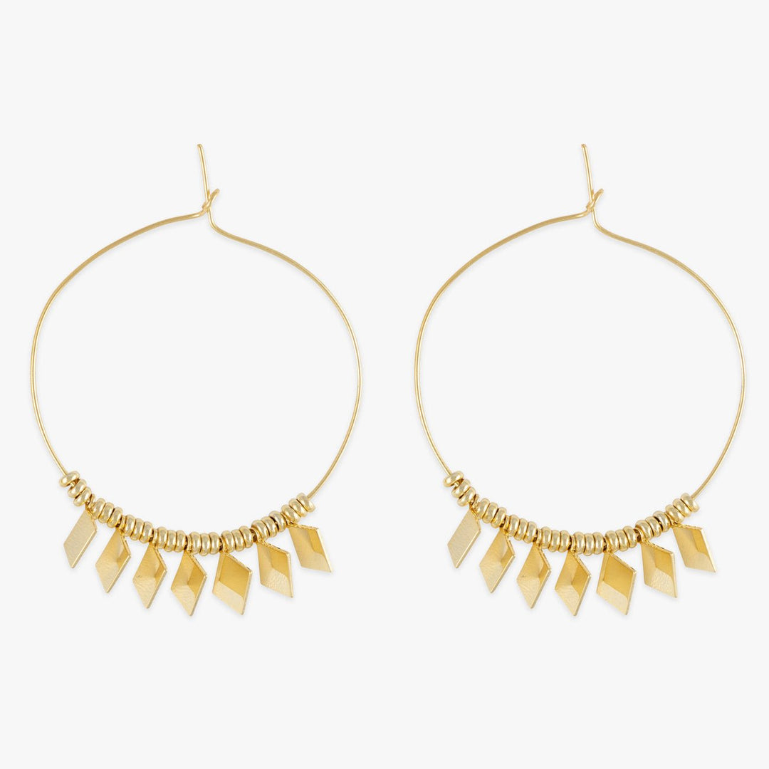 Golden Large Hoop Earrings with Sparkling Tiles - Elegant Statement Earrings - Herzschmuck