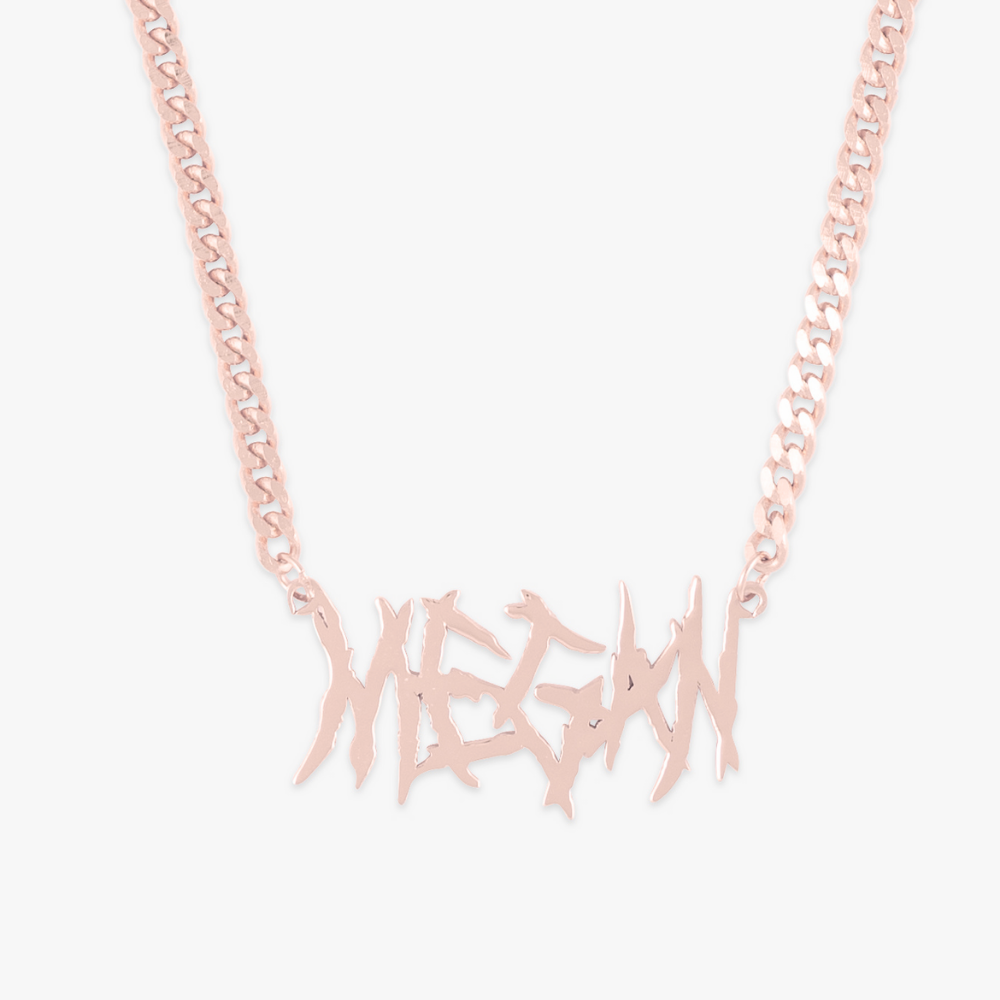 Heavy Metal Name Necklace with Curb Chain - Herzschmuck