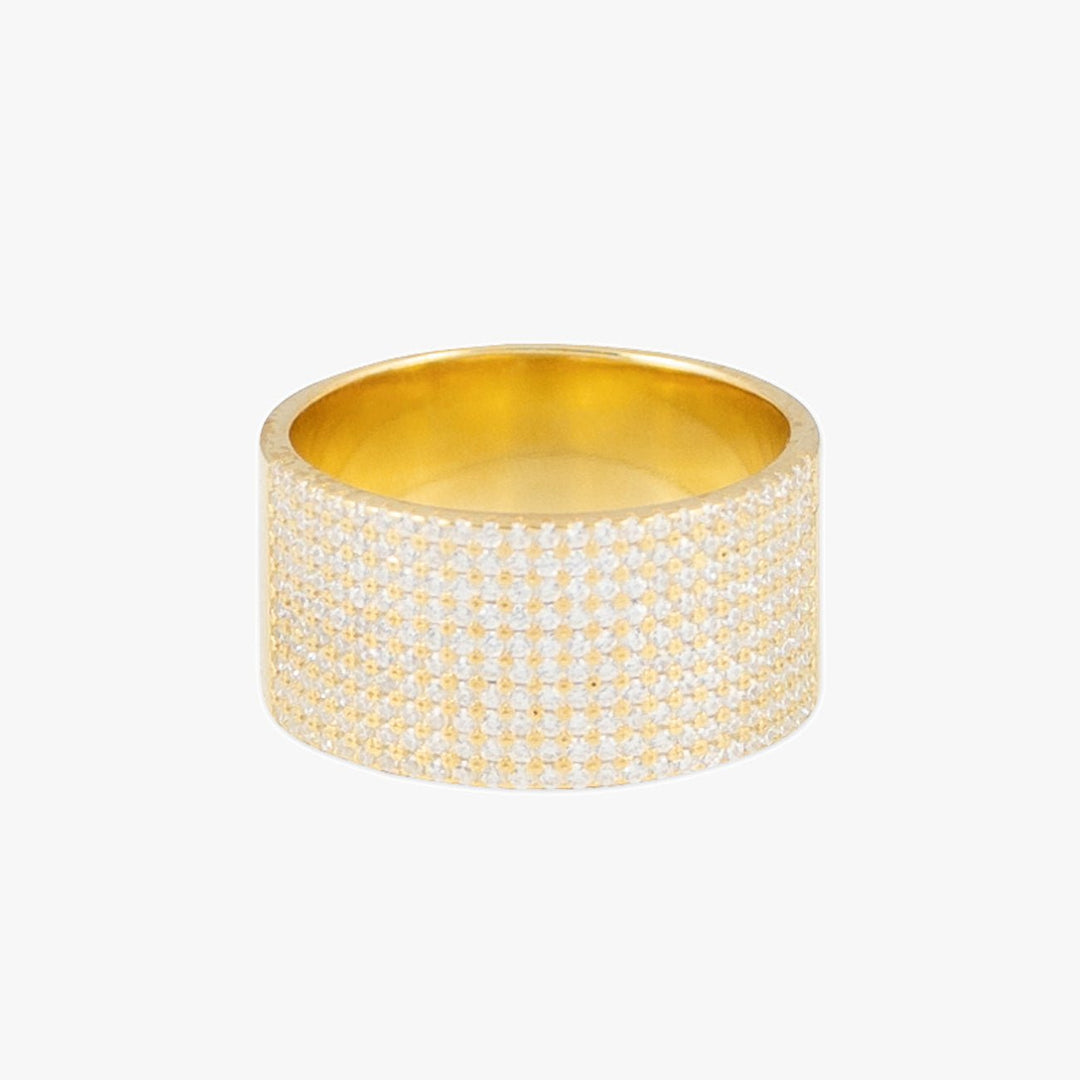 Broad Gold Ring with Sparkling Crystals - Herzschmuck