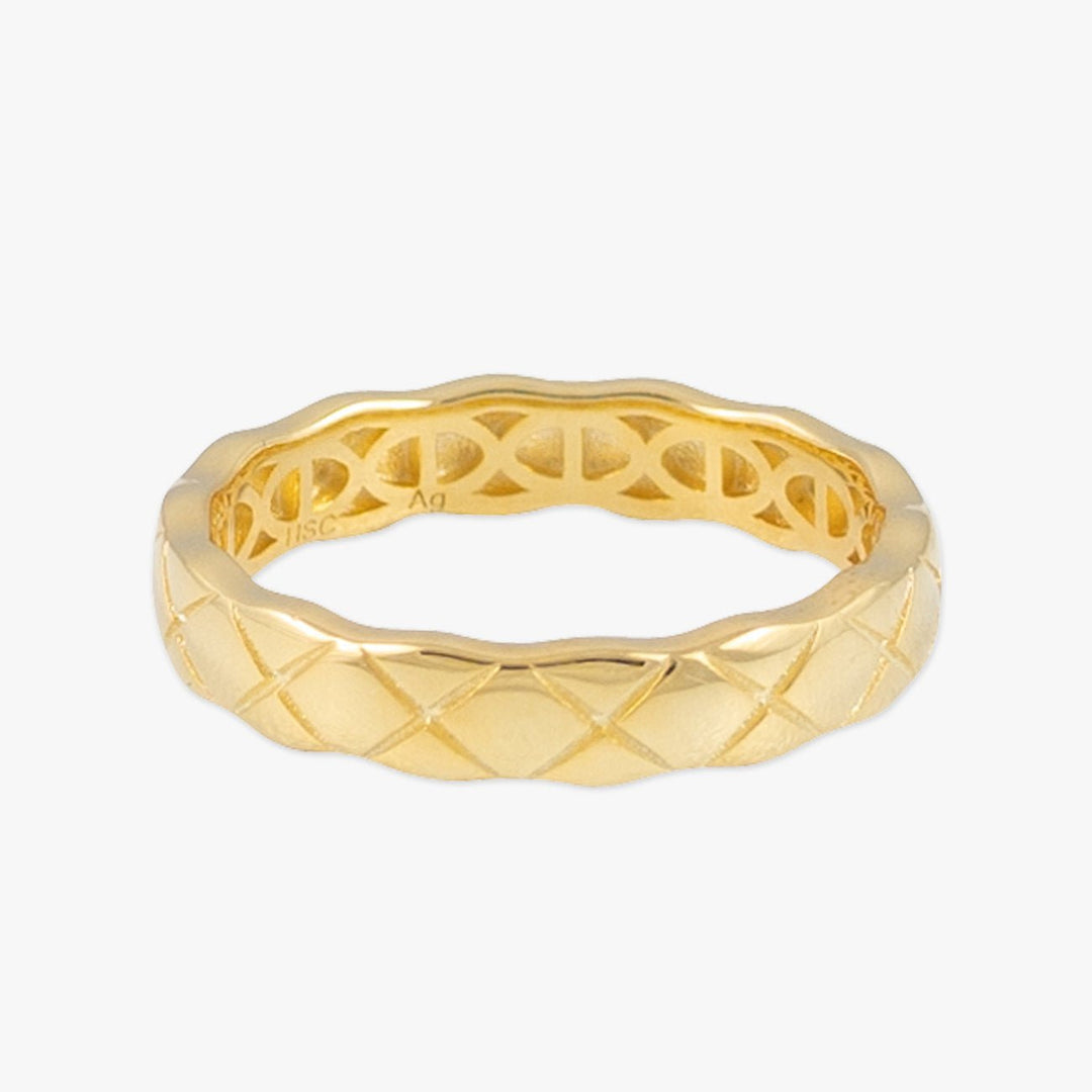 Gold Crosshatch Pattern Ring - Herzschmuck