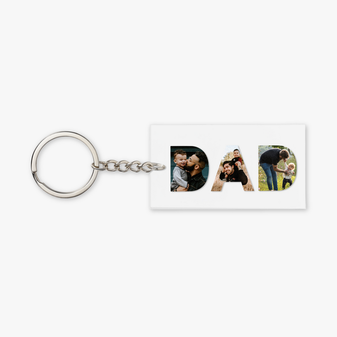 Custom 'DAD' Photo Keychain - Personalized White Picture Charms for Fathers - Herzschmuck