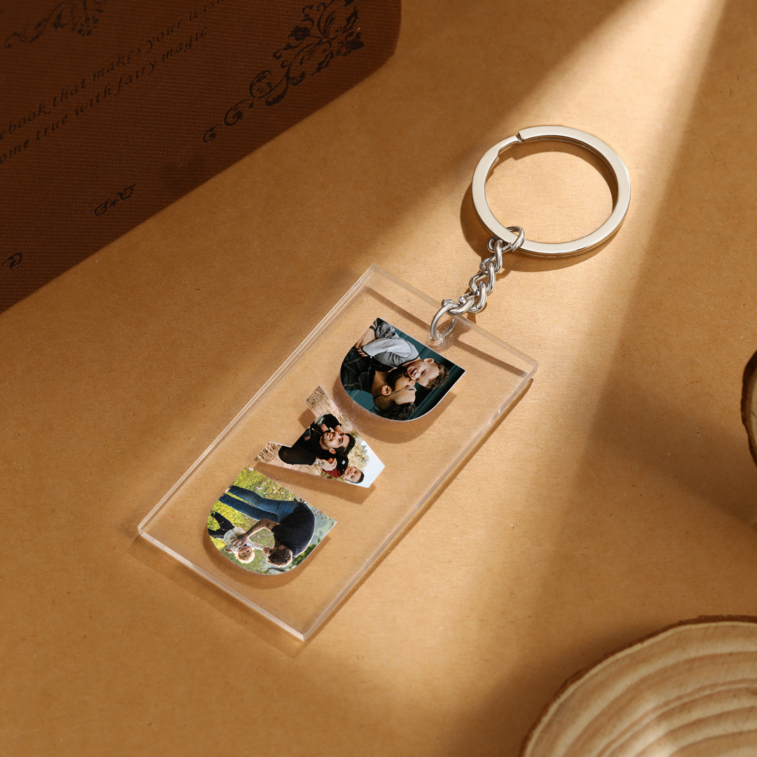 Custom 'DAD' Photo Keychain - Personalized White Picture Charms for Fathers - Herzschmuck