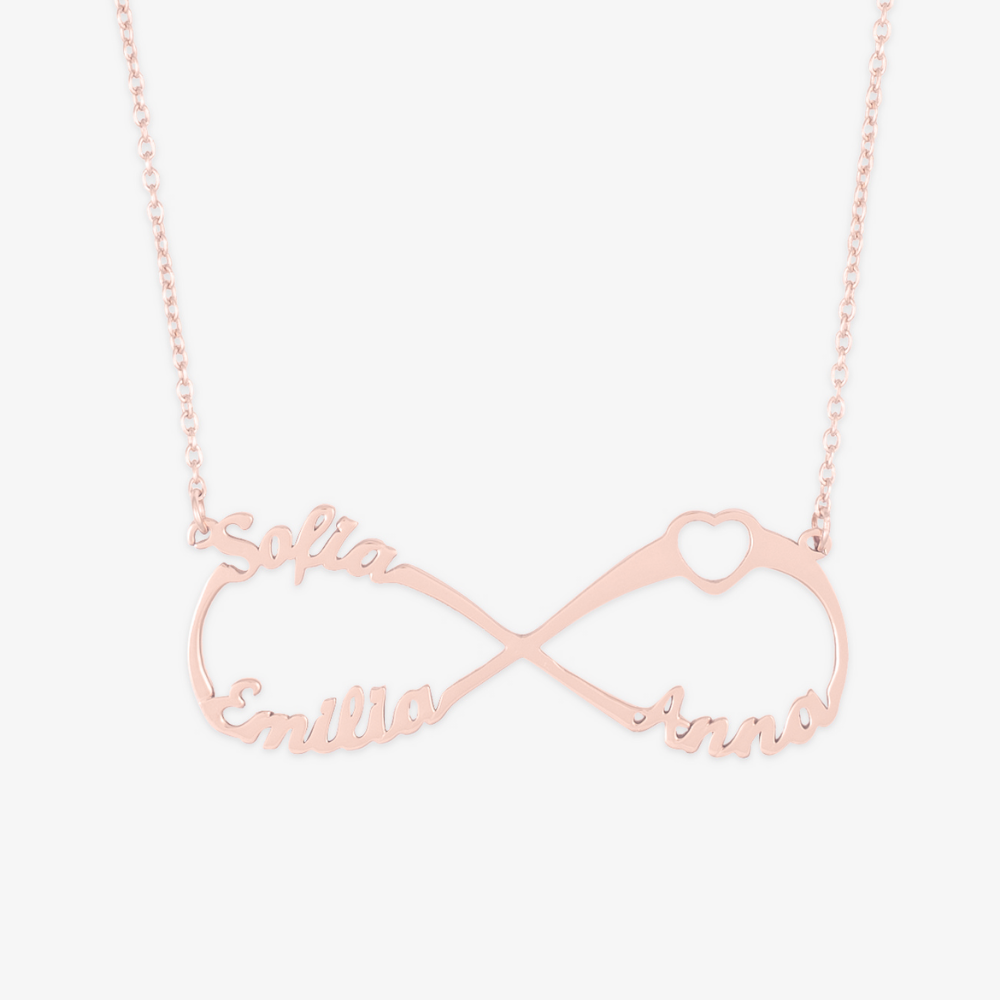 Triple Name Infinity Necklace with Heart Detail in Sterling Silver - Herzschmuck