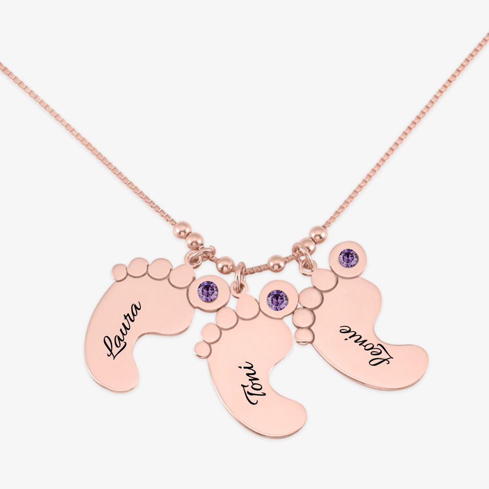 Triple Baby Footprints Pendant Necklace - Herzschmuck