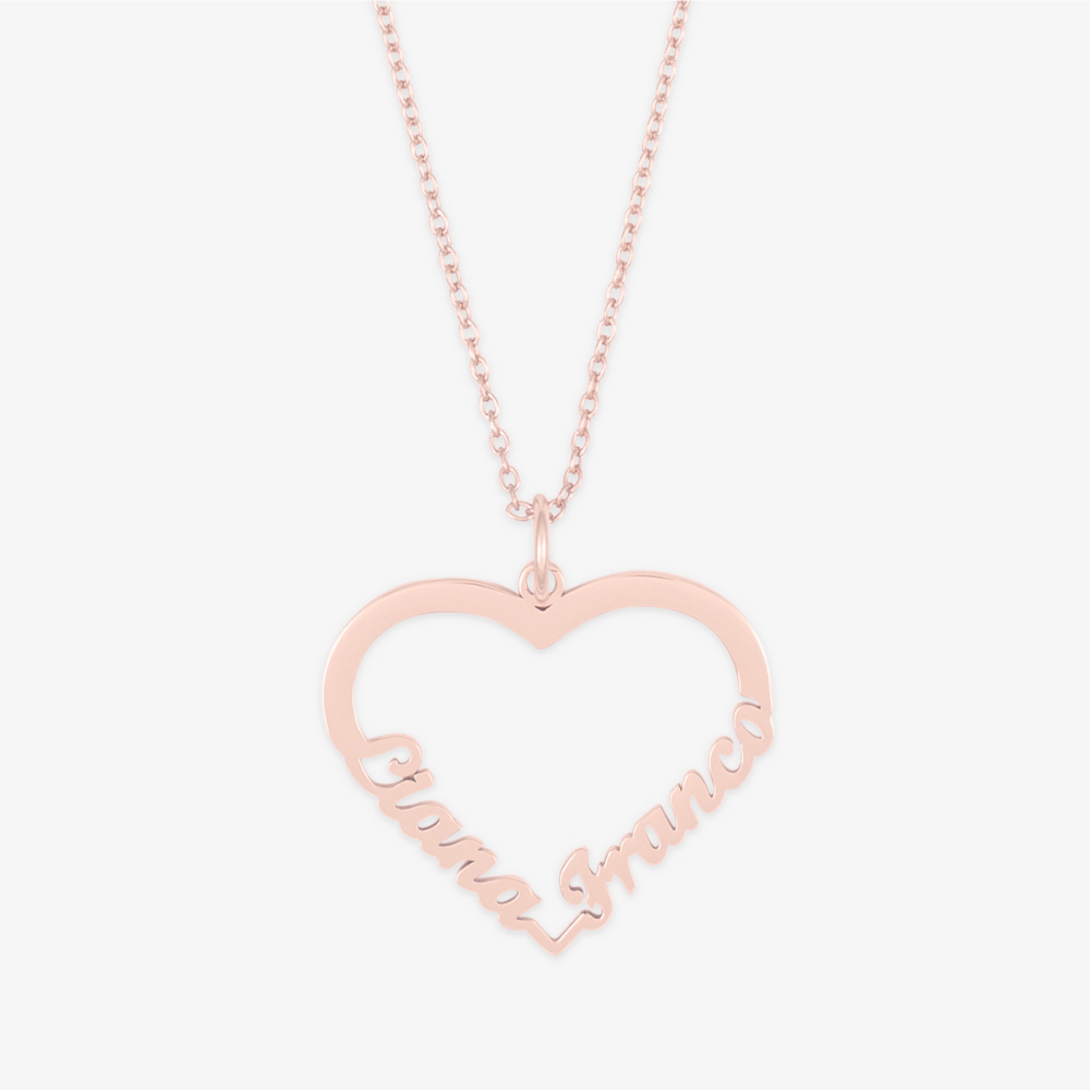 Dual-Name Open Heart Necklace in Sterling Silver - Herzschmuck