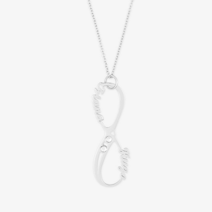Dual Name Infinity Necklace with Custom Birthstones in Sterling Silver - Herzschmuck