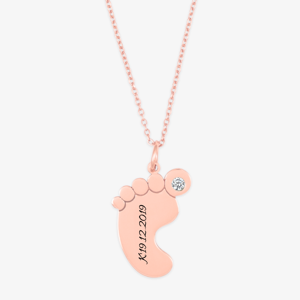 Personalized Baby Footprint Necklace with Birthstone - Herzschmuck