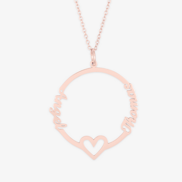Circular Dual-Name Necklace with Central Heart - Herzschmuck