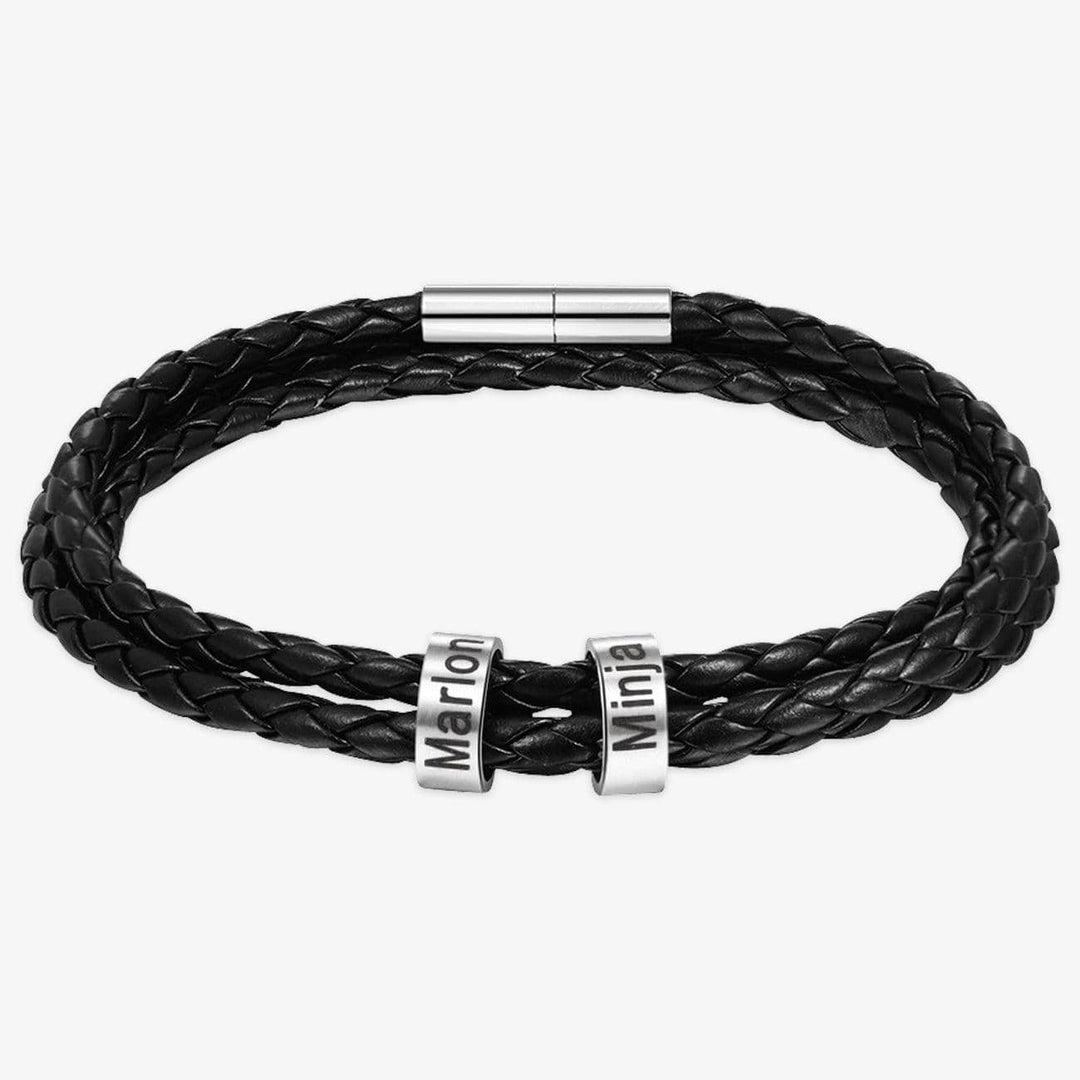 Men's Dual Engraved Rings Leather Bracelet - Herzschmuck