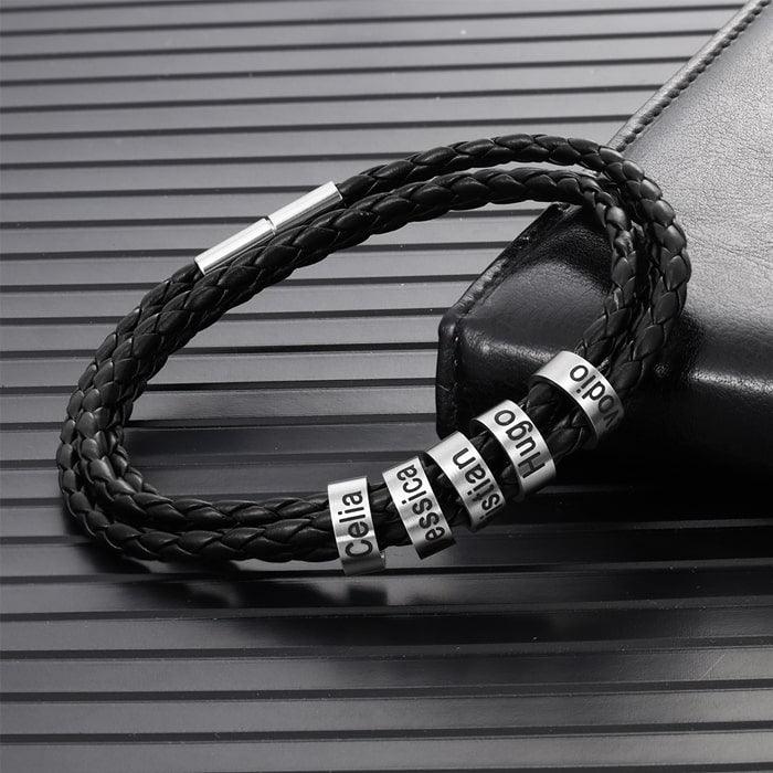 herzschmuck Bracelets Men's Quintet Engraved Rings Leather Bracelet
