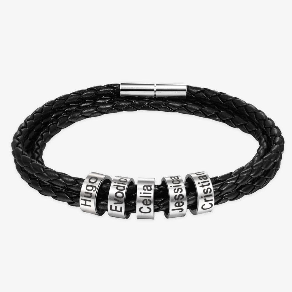 herzschmuck Bracelets Men's Quintet Engraved Rings Leather Bracelet