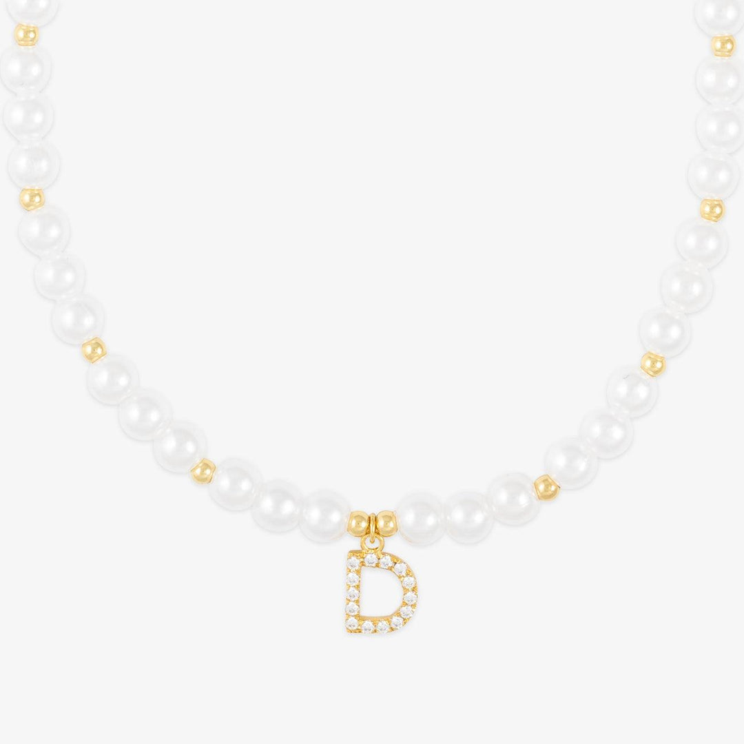 Elegant Pearl Necklace with Zirconia-Studded Initial - Herzschmuck