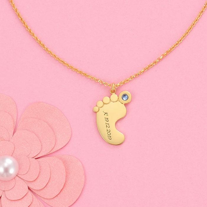 Personalized Baby Footprint Necklace with Birthstone - Herzschmuck