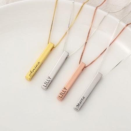 Quad-Engrave Sterling Bar Necklace - Herzschmuck