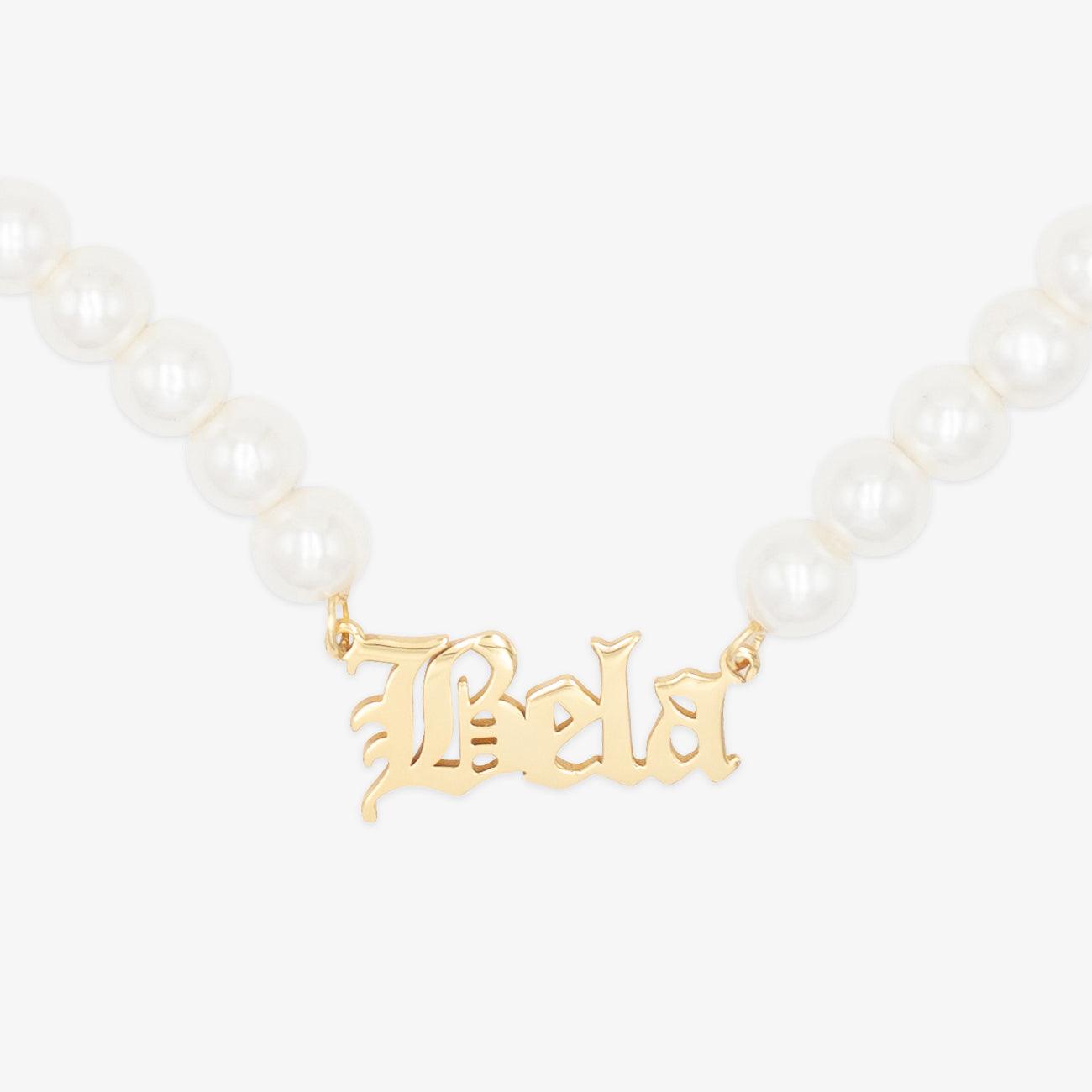 Gothic Pearl Personalized Name Necklace  Herzschmuck