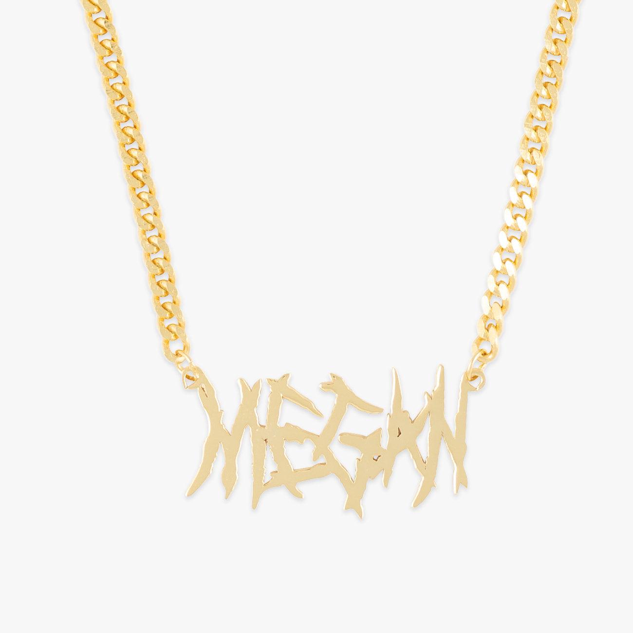 Heavy Metal Name Necklace with Curb Chain  Herzschmuck