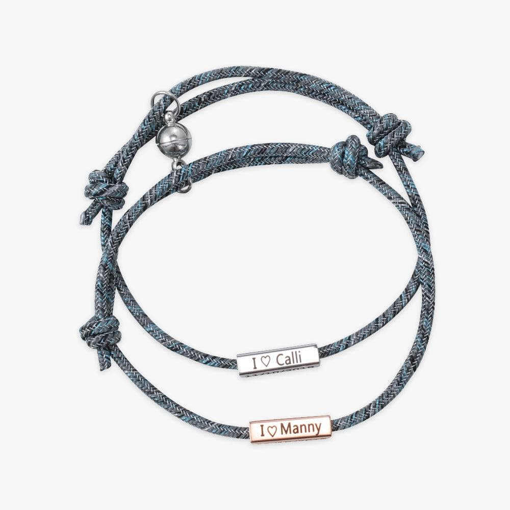 Magnetic Personalized Couple Bracelets with Engravable Bars - Herzschmuck