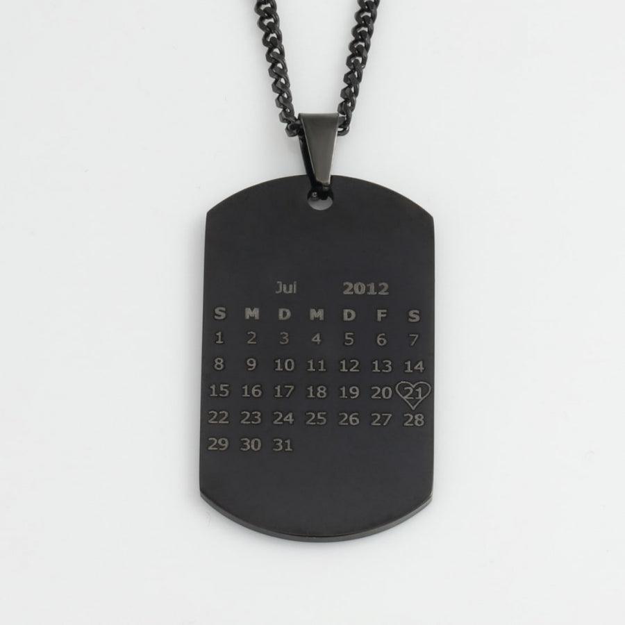 herzschmuck Men's Black Photo & Calendar Pendant Necklace
