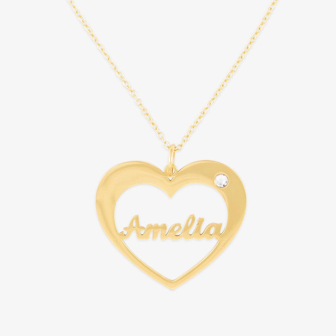 Personalized Heart Name Necklace with Birthstone in Sterling Silver - Herzschmuck