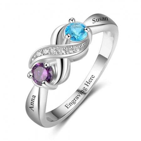 Personalized Infinity Sterling Silver Ring with Birthstones - Herzschmuck