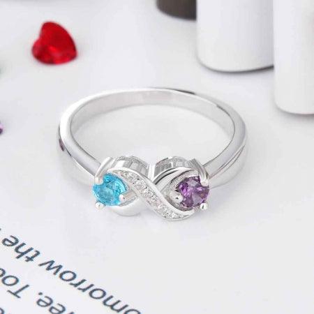 Personalized Infinity Sterling Silver Ring with Birthstones - Herzschmuck